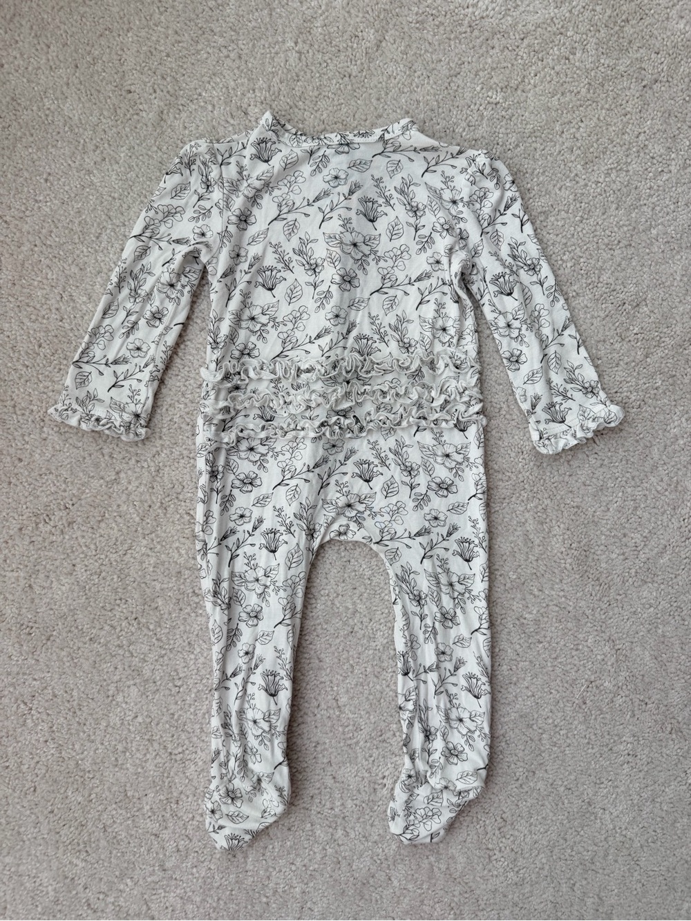Little Me White and Black Floral Footie Ruffled Zippered One Piece - Picture 8 of 10